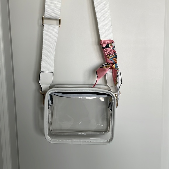 Handbags - White Crossbody Clear Stadium Bag with Scarf